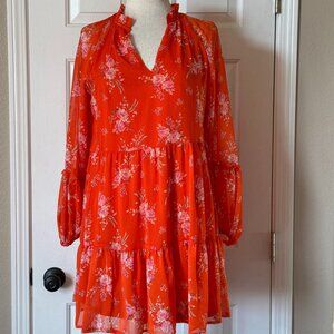 Vince Camuto Floral Flounce Balloon Mini Dress Orange Size S